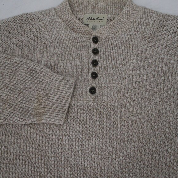 Vintage Eddie Bauer Sweater Mens 2XLT Cotton Henley Pullover fisherman army knit - Picture 1 of 10